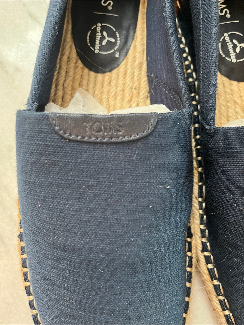 Toms Men's Navy Canvas Slip-On Espadrilles with Brown Heel Tabs NWOT - Picture 7 of 9